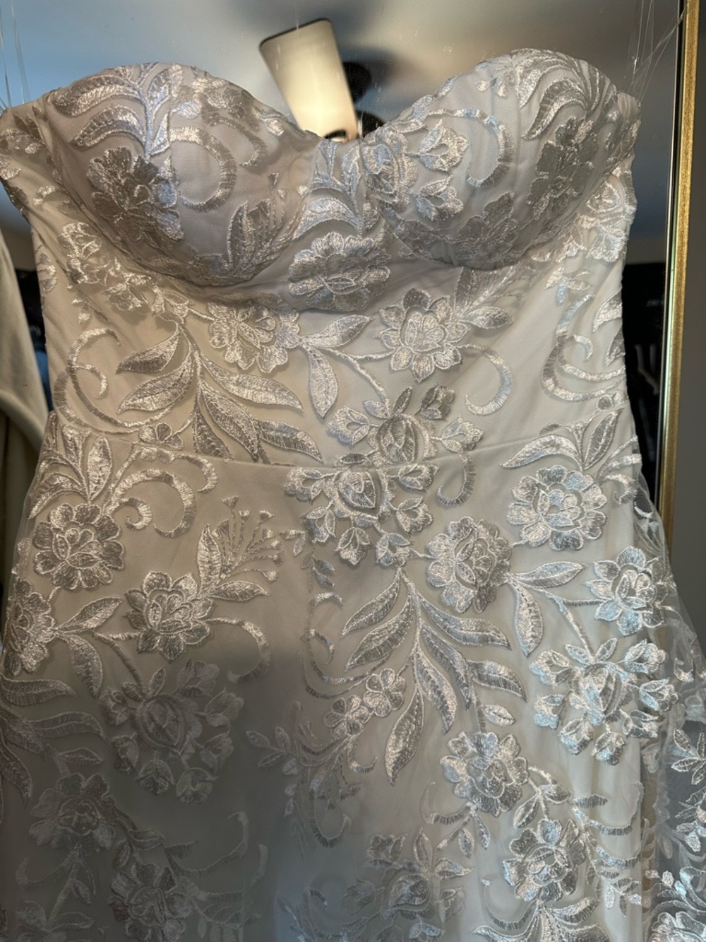 White Strapless Floral Lace Wedding Gown
